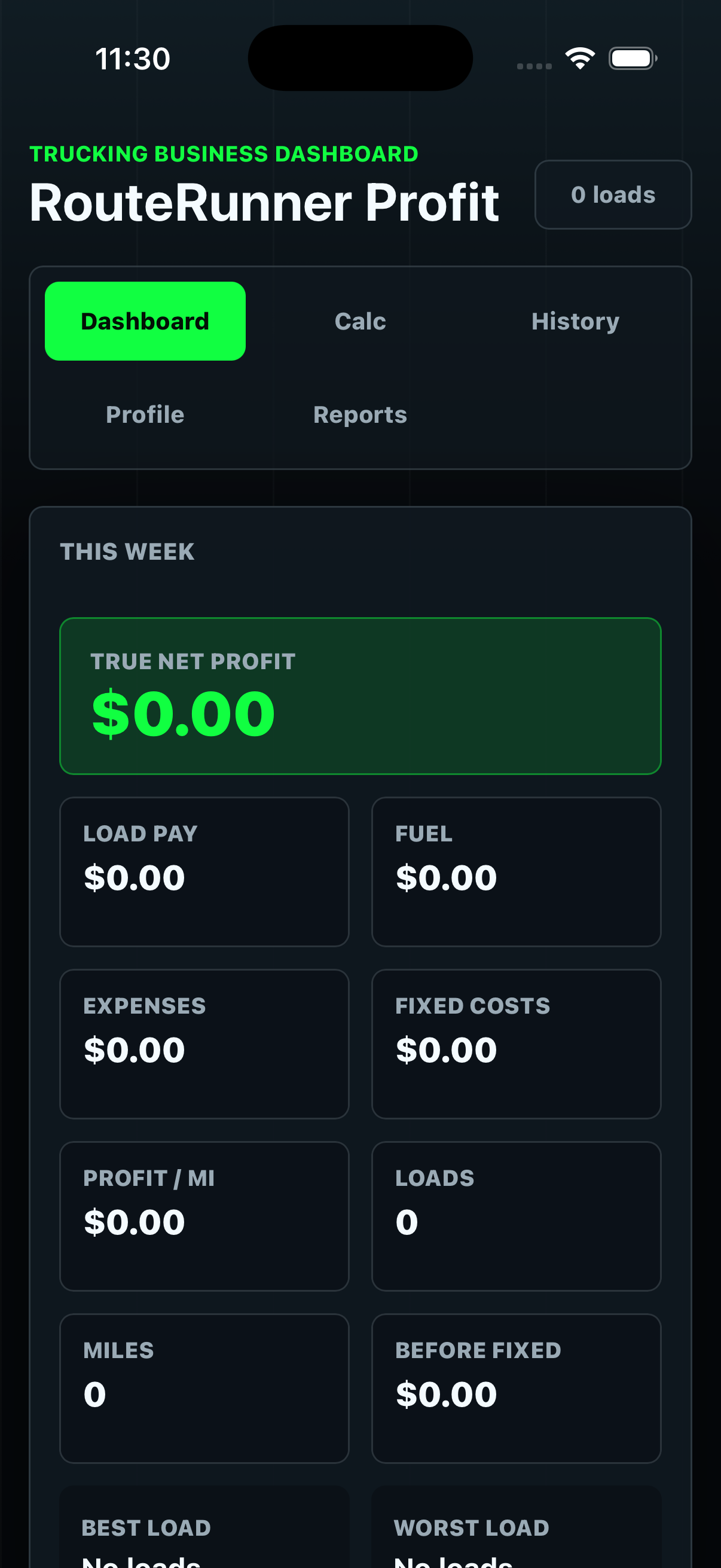 RouteRunner Profit reports screen